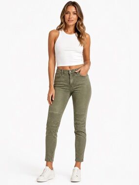 J Brand Style #1267K120 Jungle Moto Skinny Jeans Women’s Olive Green Stretch